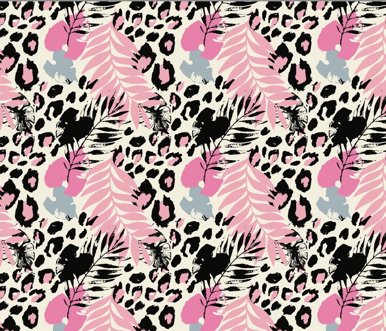 Pink and Black Cheetah & Palms Paper