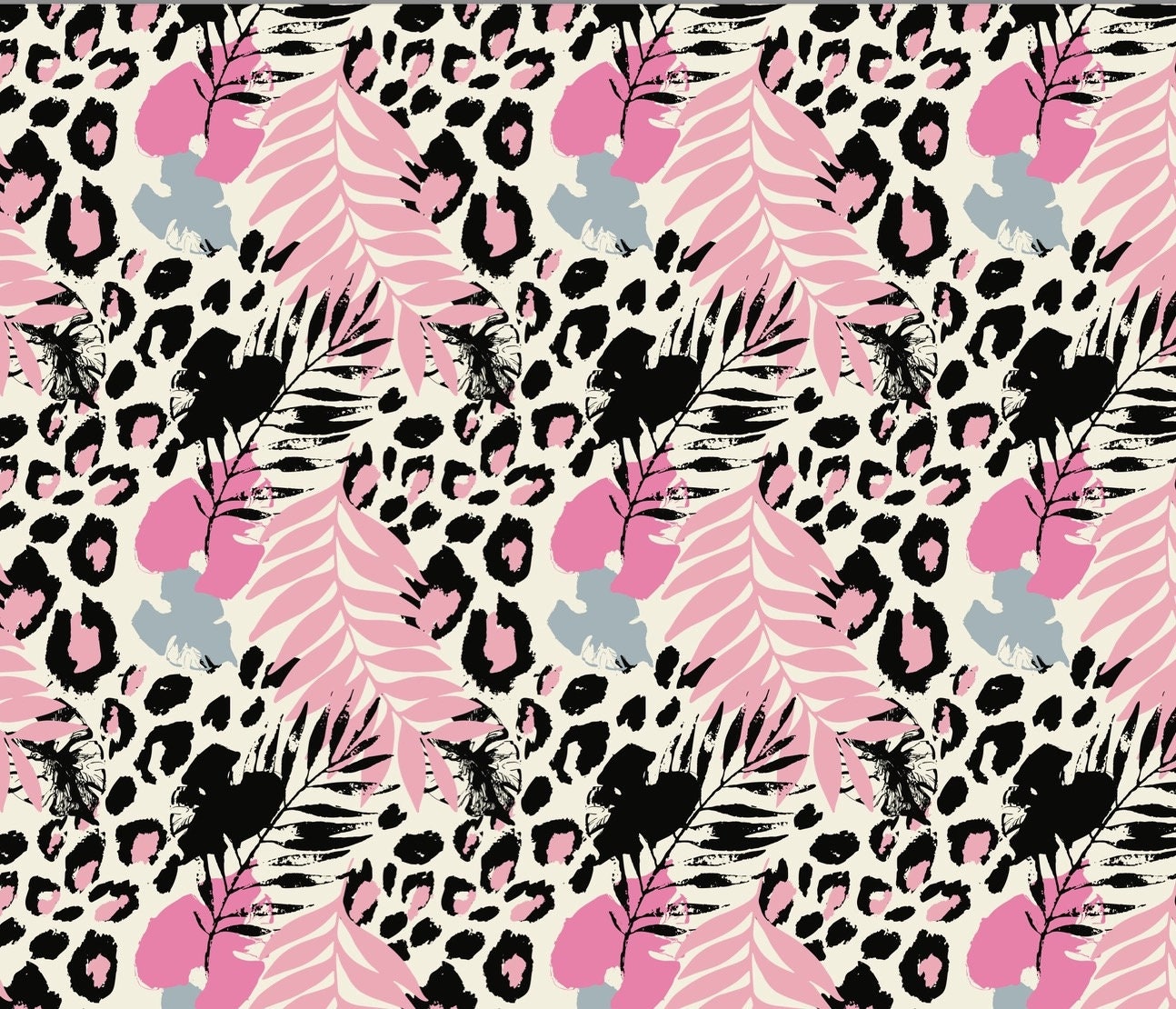 Pink and Black Cheetah & Palms Paper